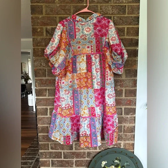 Umgee Boho Mixed Floral Patchwork Babydoll Mini Dress XL - Picture 5 of 14
